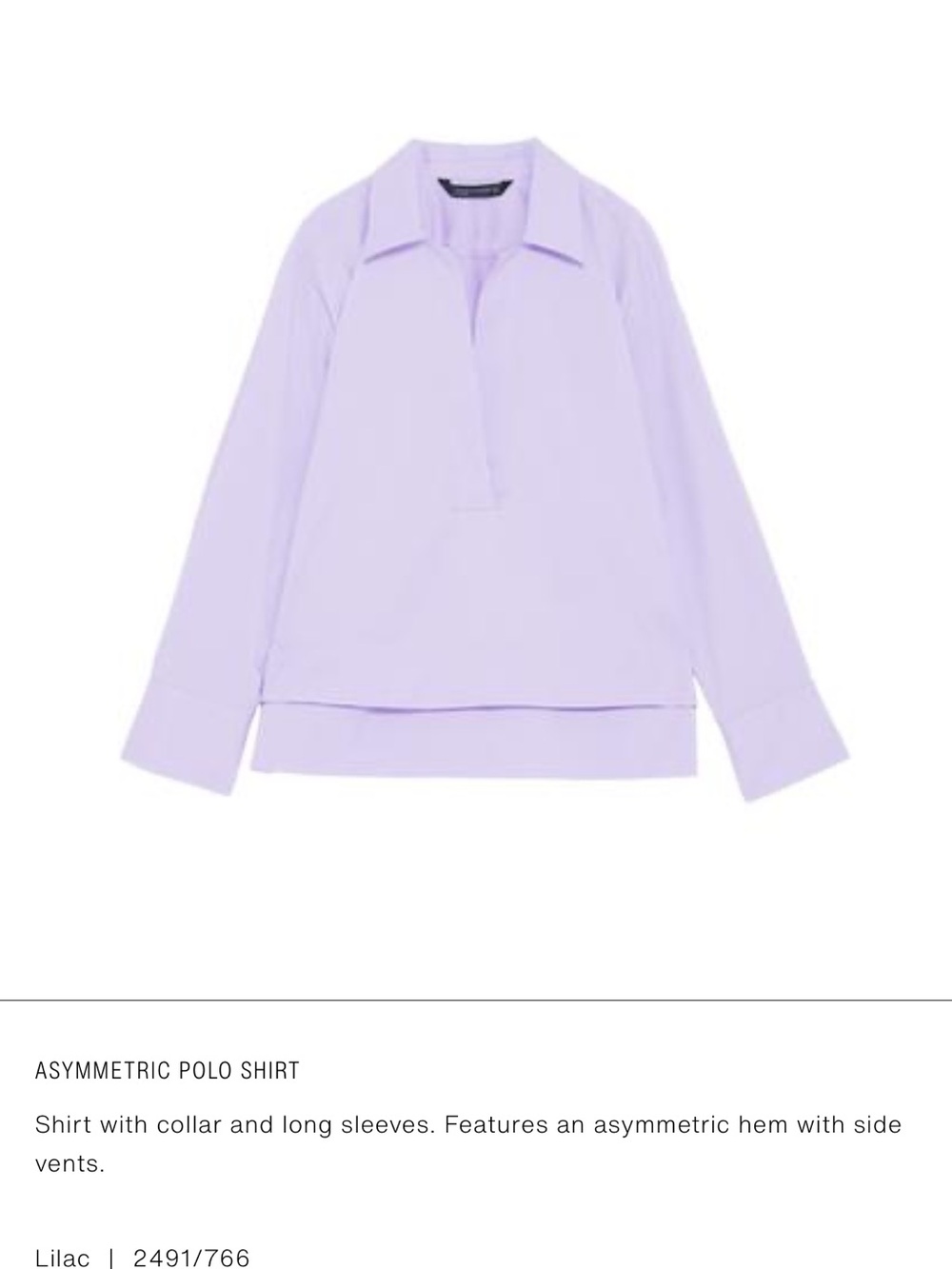 Zara Lilac Asymmetric Polo Shirt